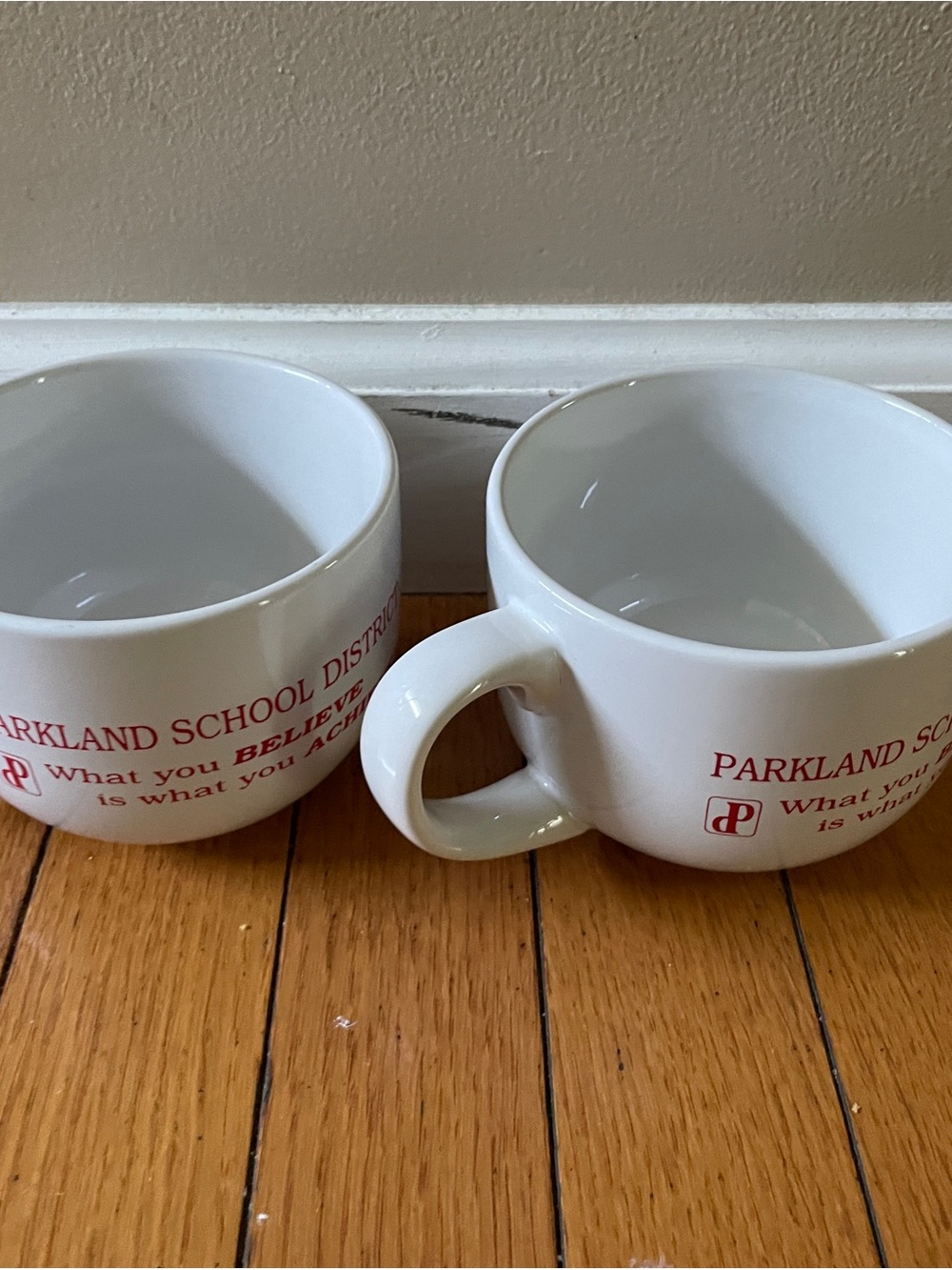 White Ceramic Parkland School District Mugs - Set of 2